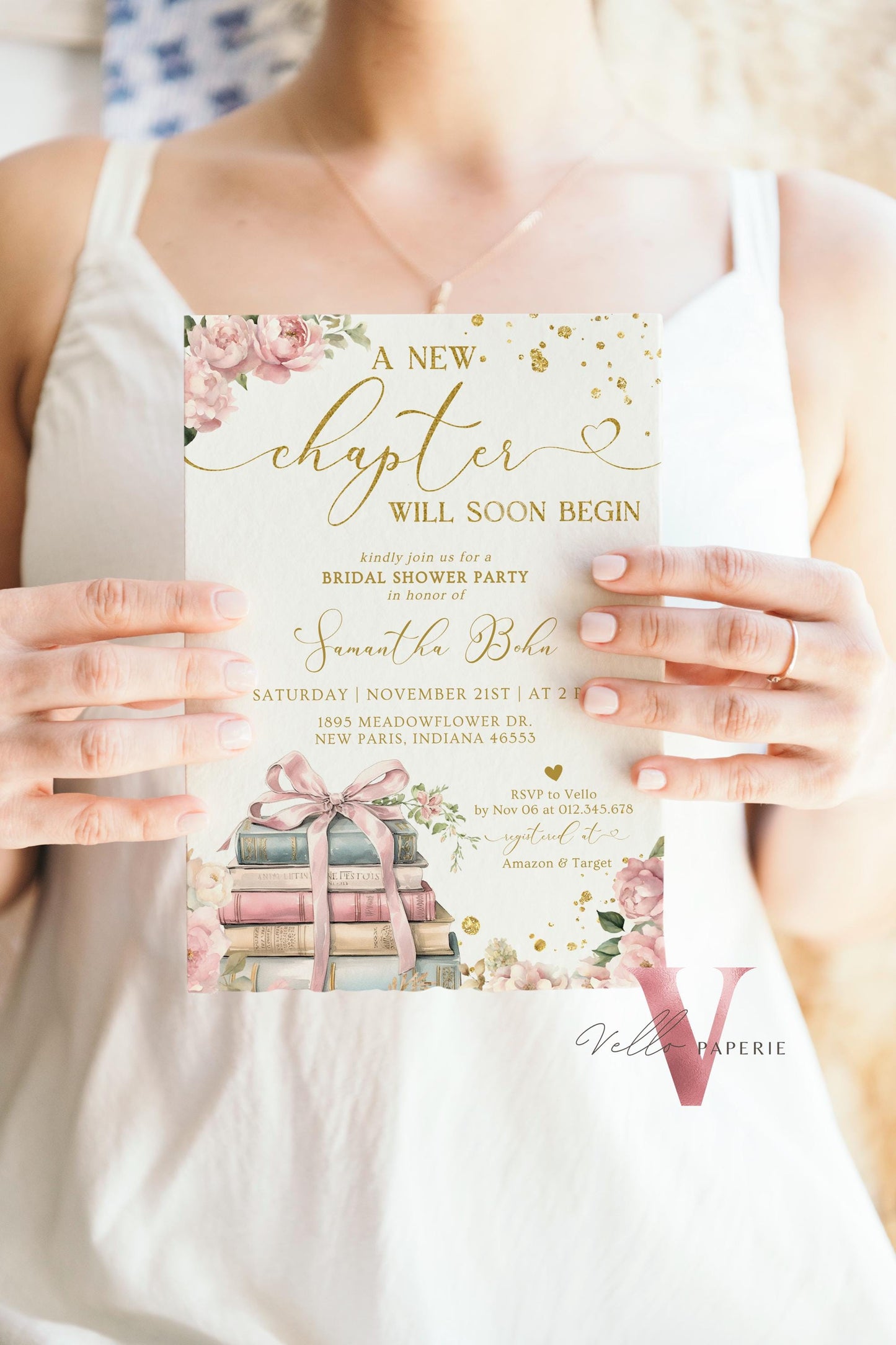 Neutral Gold Storybook Bridal Shower Invitation | New Chapter is About to Begin Book Bridal Shower Invite | Book Lover Baby Shower Editable