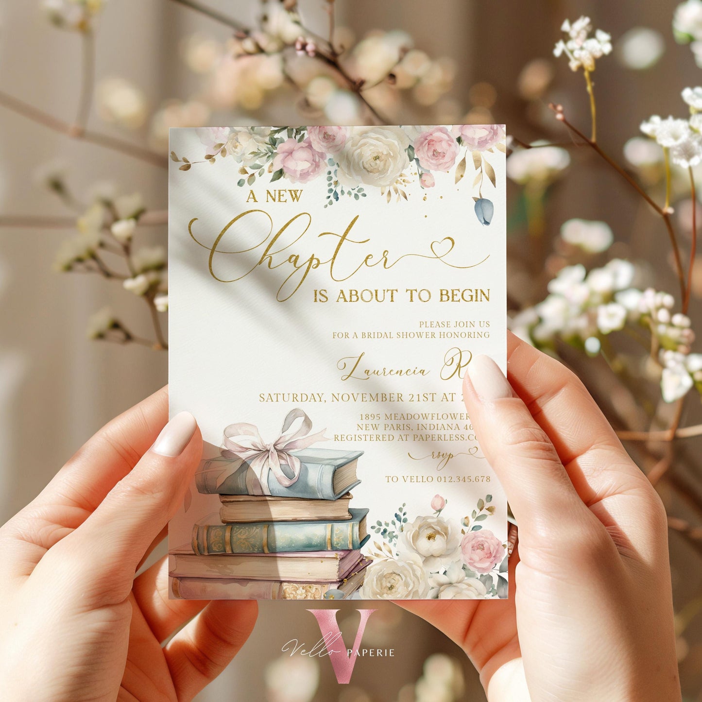 Neutral Gold Storybook Bridal Shower Invitation | New Chapter is About to Begin Book Bridal Shower Invite | Book Lover Bride Shower Editable