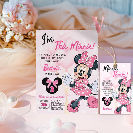 Self Editable Any Age Oh Toodlers Minnie Mouse Birthday Invitation, Light Pink Polka Dot Invite, Small Girl Birthday Party Instant MMB02