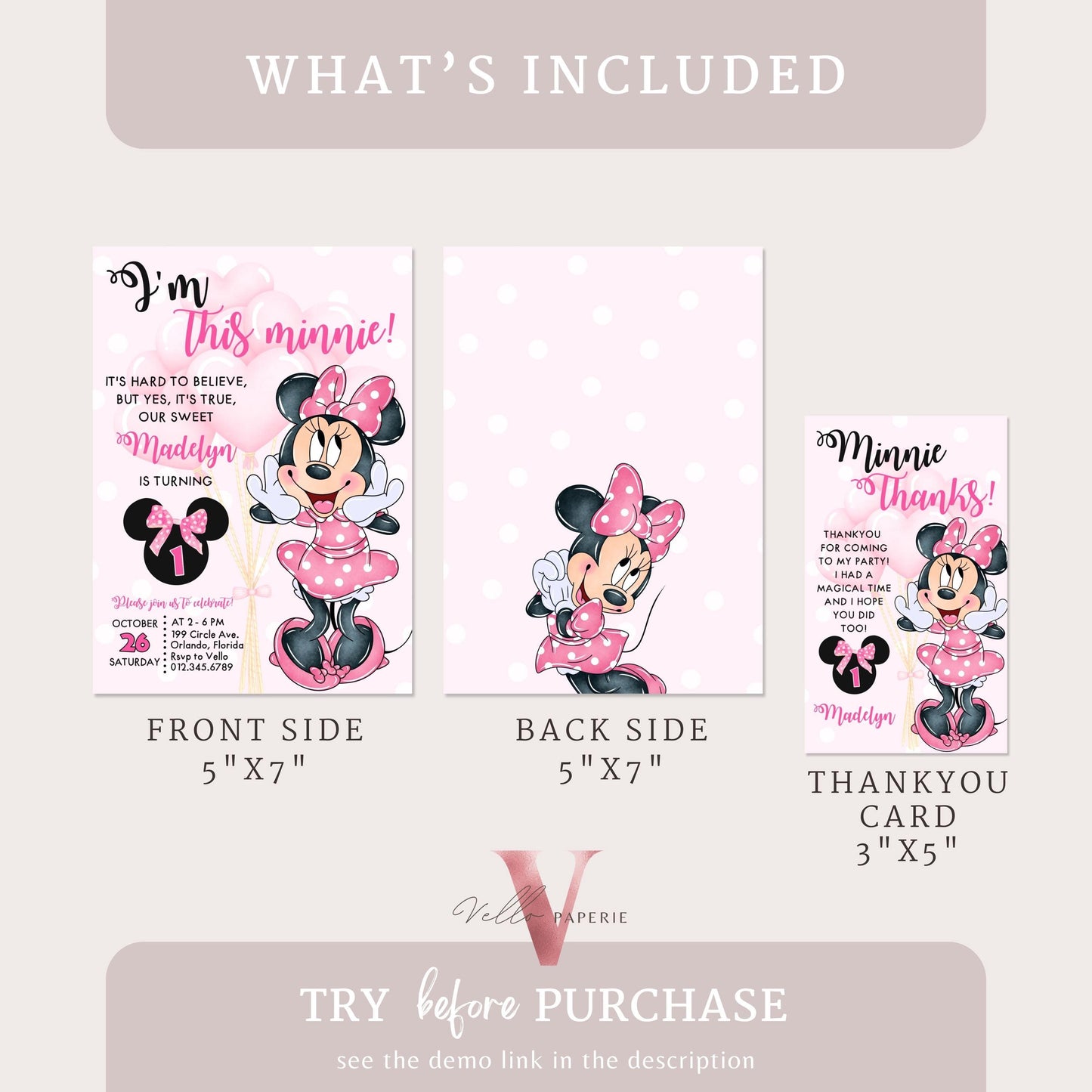 Self Edit Any Age Oh Toodlers Minnie Mouse Birthday Invitation, Light Pink Polka Dot Invite, Girl Birthday Party Instant Template  MMB02