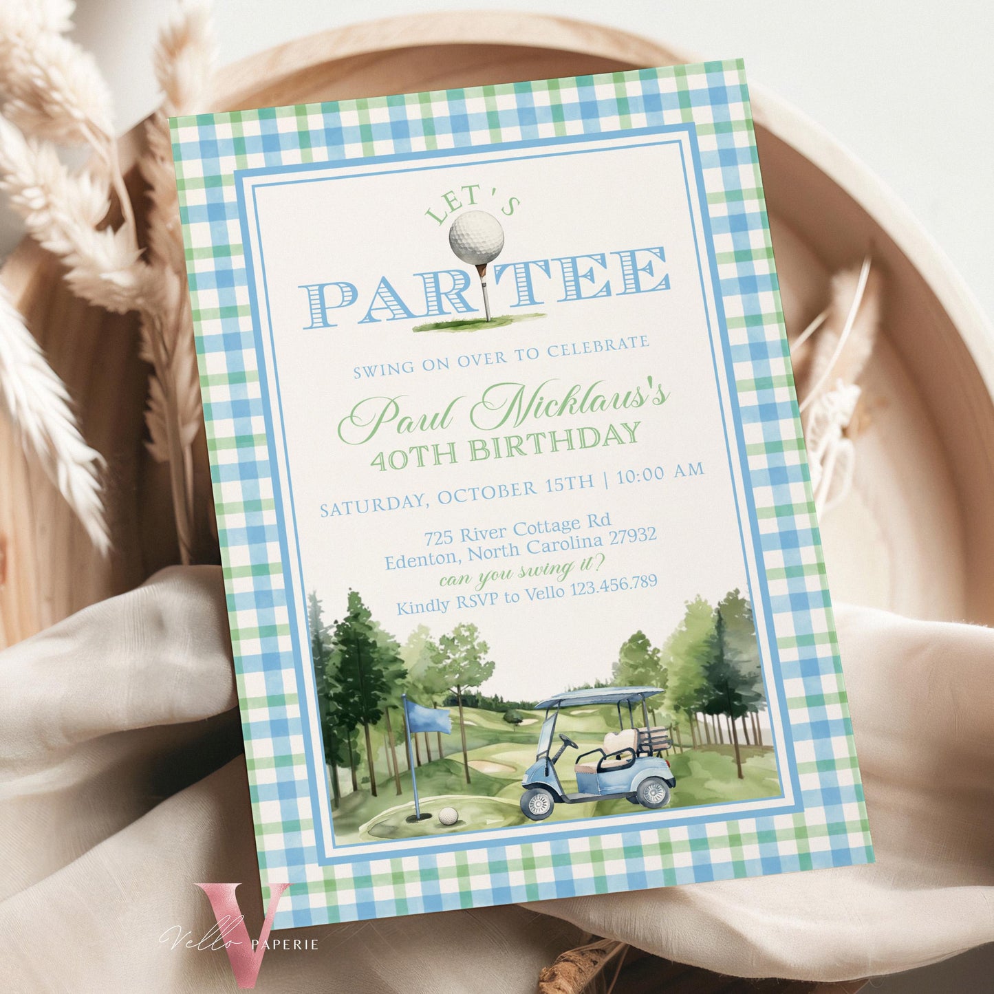 Editable Let's Par-tee Birthday Invitation | Blue and Green Golf  Watercolor Birthday Par-tee Invite | Modern Golf Master Party Hole In One