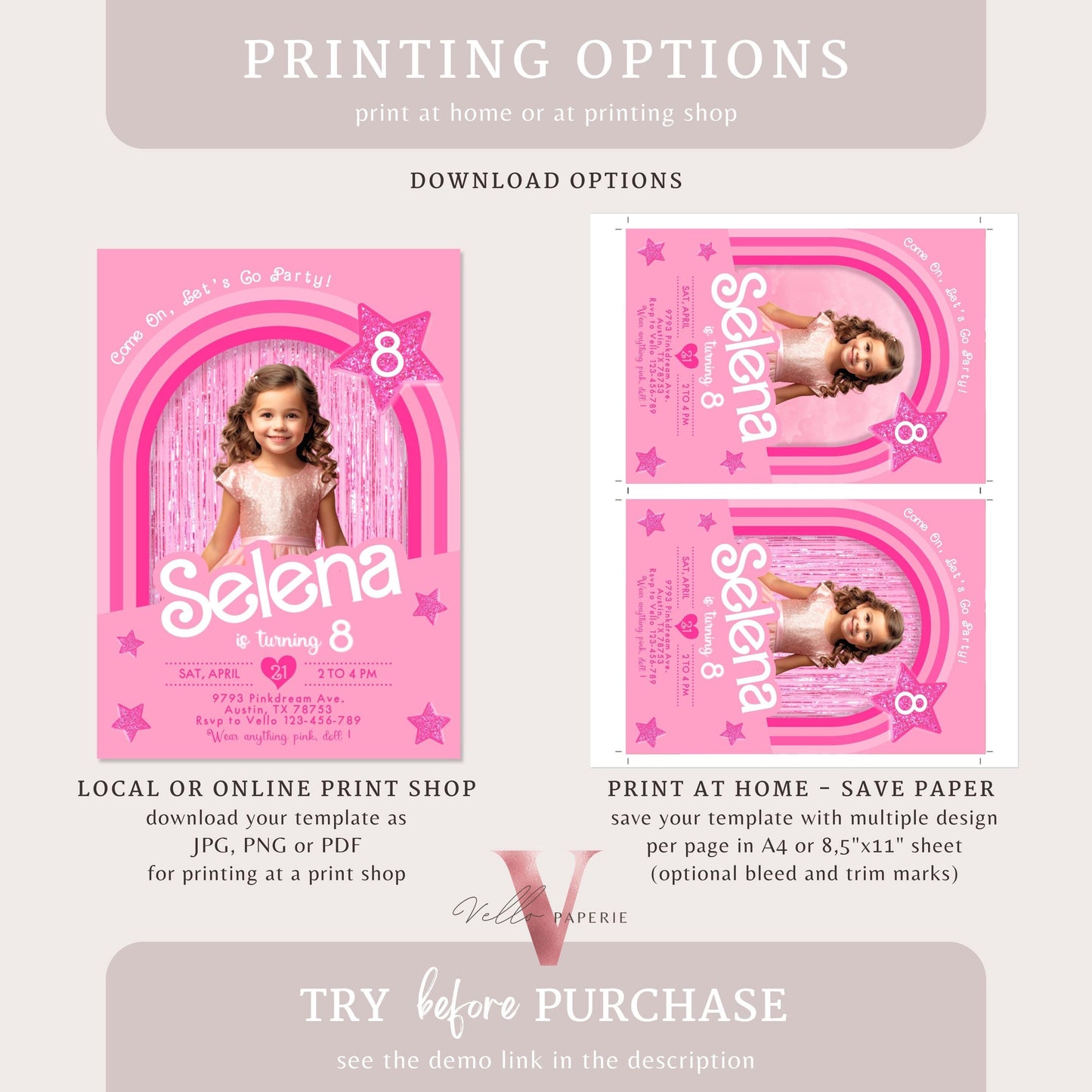 Free Thankyou Tag | Pink Rainbow Fashion Doll Box Photo Birthday Invitation | Editable Selfie Rainbow Glam Pink Doll Party Invite Template