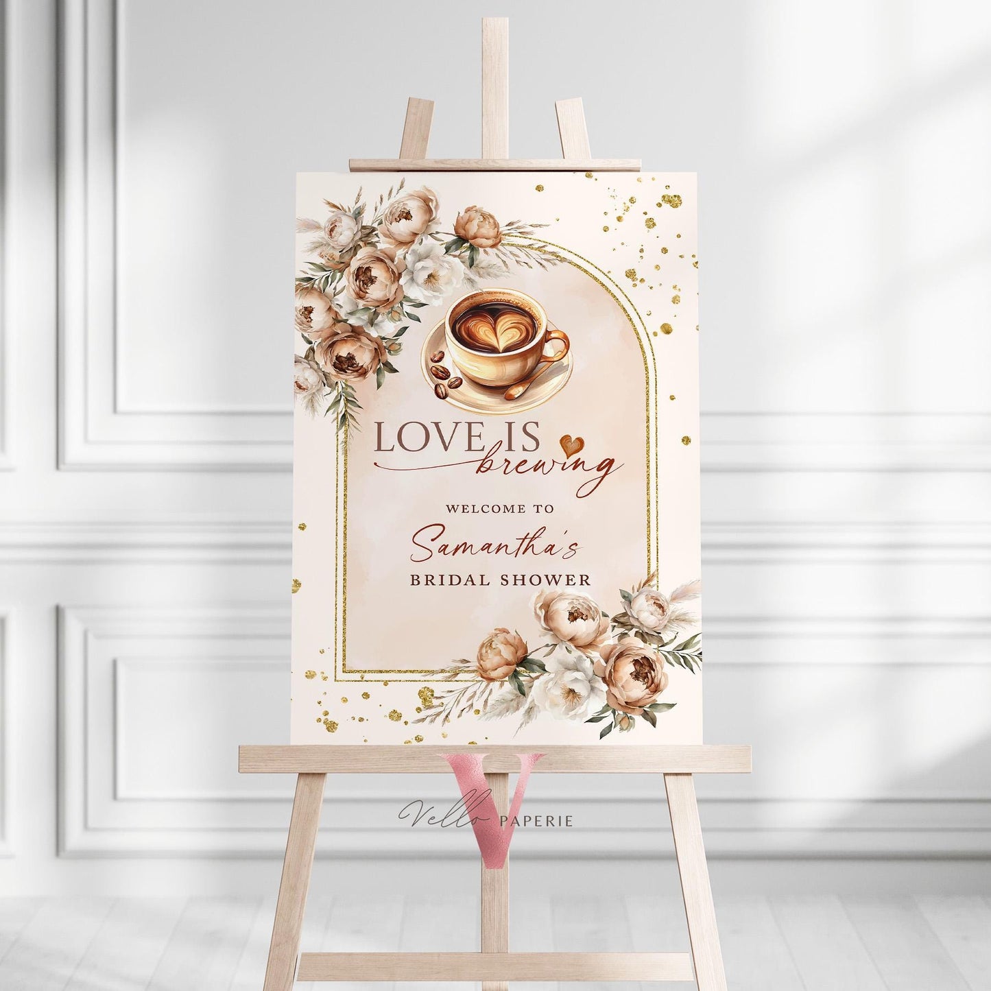 Love is Brewing Bridal Shower Welcome Sign | Coffee Lover Bride Shower Sign | Autumn Brunch Wedding Shower, Rustic Bridal Shower Party Decor