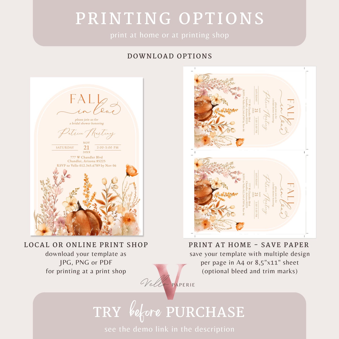 Pumpkin Fall In Love Bridal Shower Invitation | Editable Autumn Flower Bride Shower Invite | Modern Terracota Rustic Flower Wedding Shower