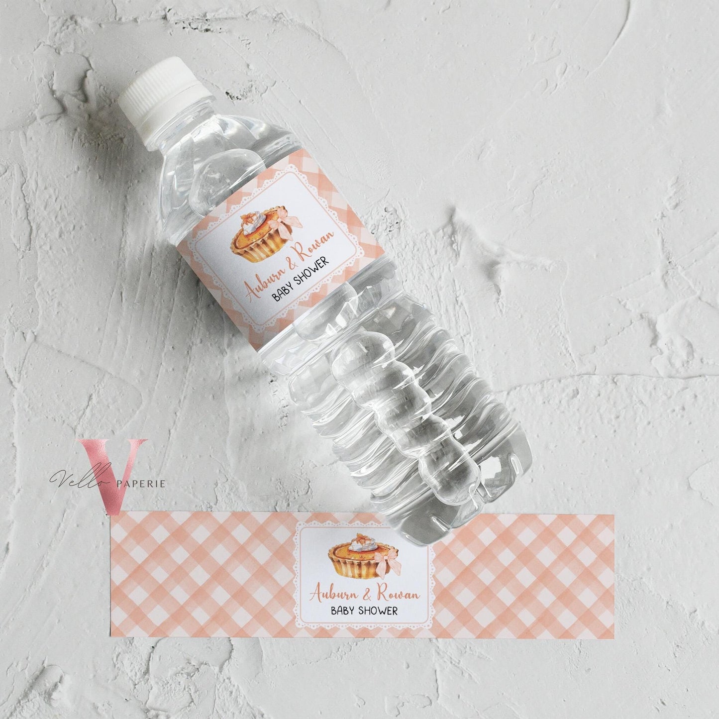 Sweet Cutie Pie Birthday Baby Bridal Shower Water Bottle Label | FALL Autumn Cutie Pie Party Favor | Orange Gingham Pie Baby Decor CPB01