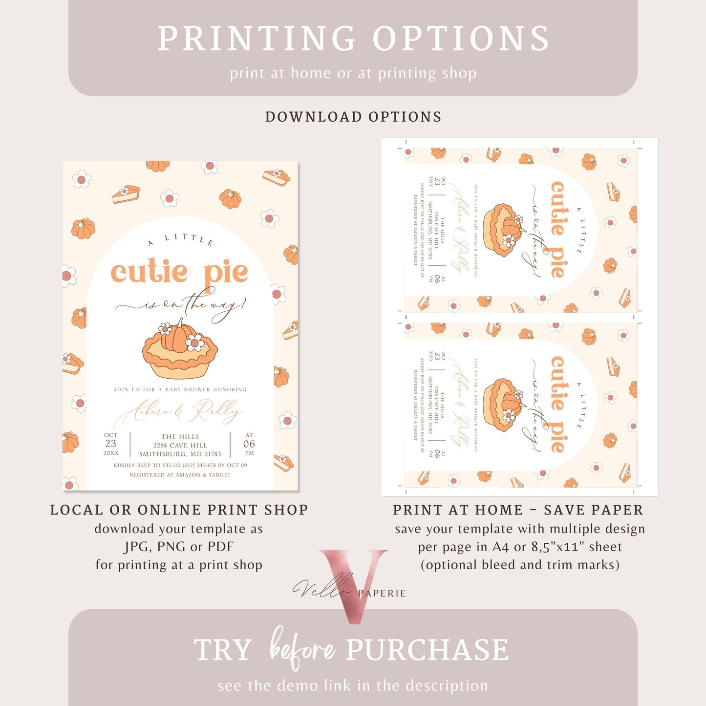 Cutie Pie on the way Baby Shower Invitation | FALL Cutie Pie Baby Shower Invite | Autumn Baby Shower | Gender Neutral Sweet Pie Baby Shower