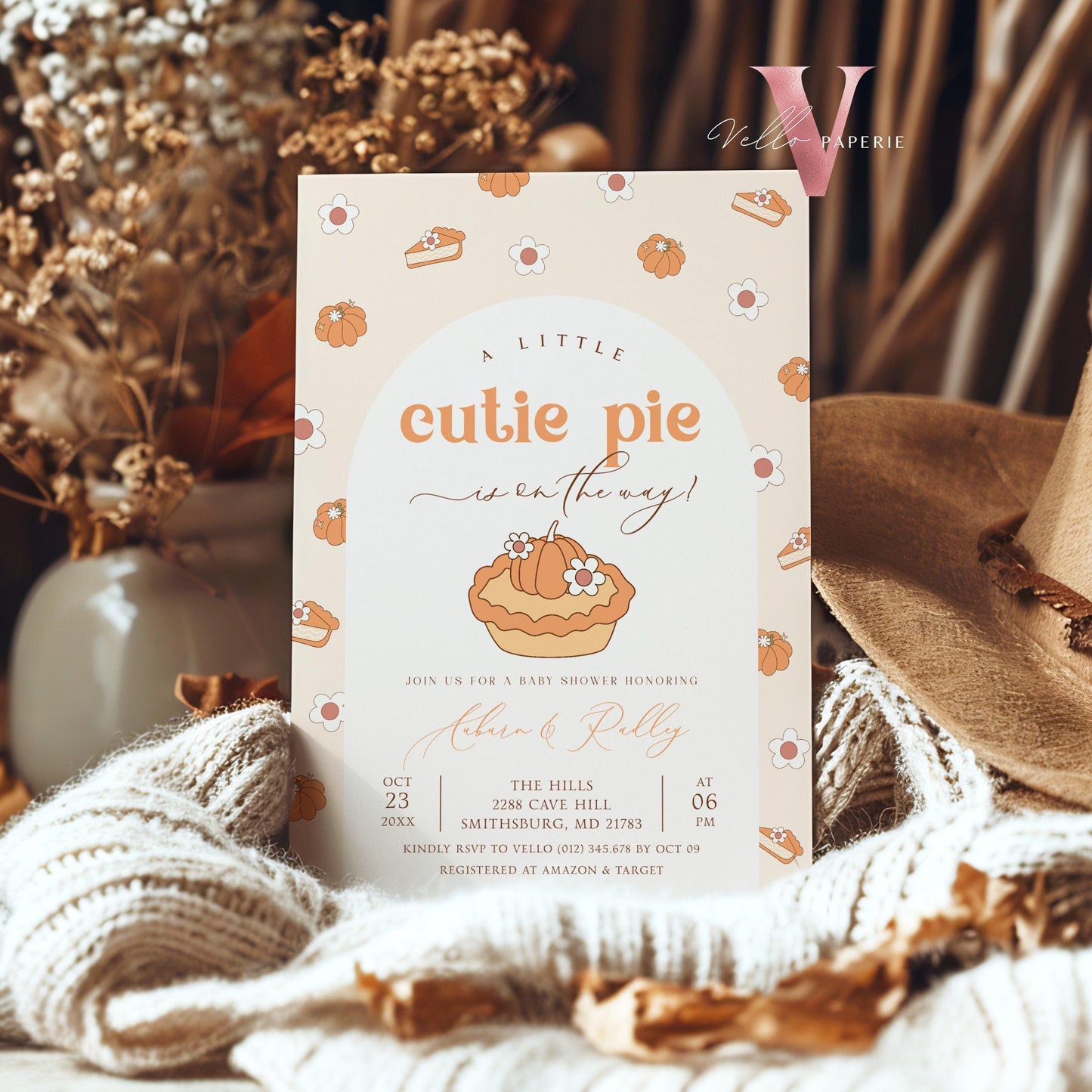 Cutie Pie on the way Baby Shower Invitation | FALL Cutie Pie Baby Shower Invite | Autumn Baby Shower | Gender Neutral Sweet Pie Baby Shower