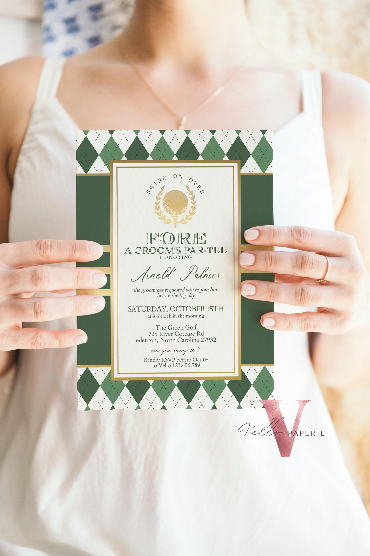 White Green Gold GOLF Grooms Par-tee Invitation | Emerald Green Golf Themed Par-tee FORE the Bride and Groom | Golf Couple, Wedding Shower