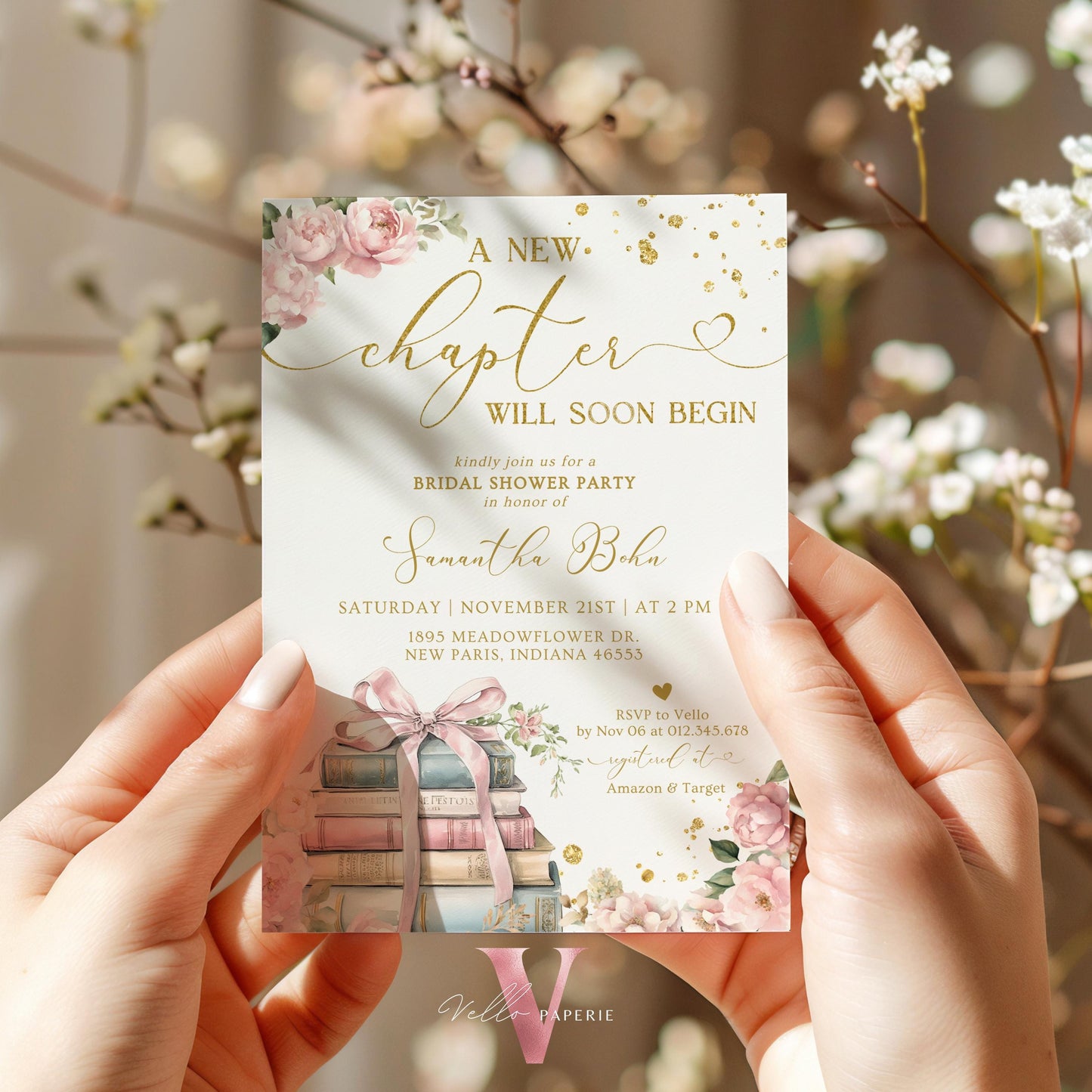 Neutral Gold Storybook Bridal Shower Invitation | New Chapter is About to Begin Book Bridal Shower Invite | Book Lover Baby Shower Editable