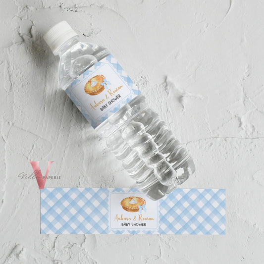 Sweet Cutie Pie Birthday Baby Bridal Shower Water Bottle Label | FALL Autumn Cutie Pie Party Favors | Blue Gingham Pie Party Decor CPB02