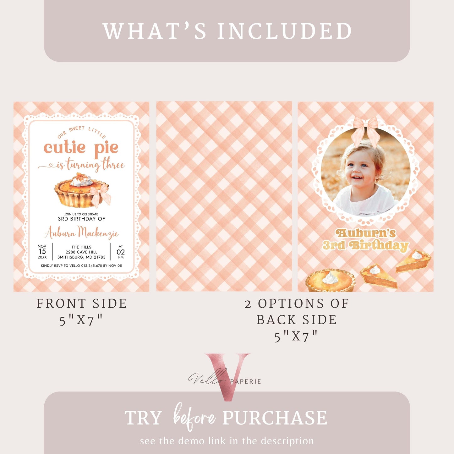 Editable Cutie Pie ANY AGE Birthday Invitation | FALL Sweetie Pie Birthday Party Invite | Autumn Birthday Gender Neutral Sweet Pie Orange