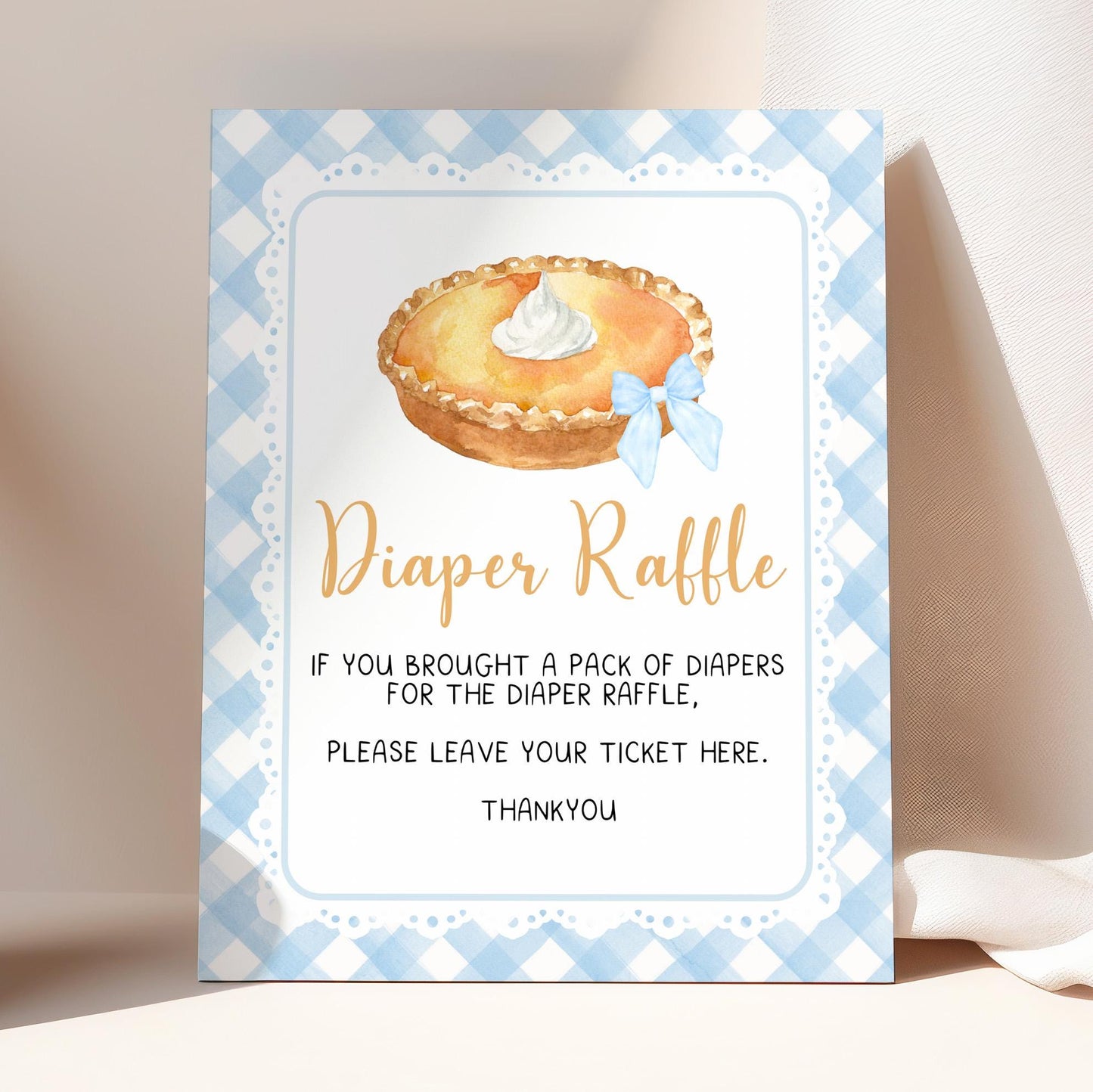 Editable Cutie Pie Baby Shower Premade Sign | FALL Autumn Cutie Pie Baby Shower Decor Sign | Blue Gingham Neutral Pie Party Table Sign CPB02