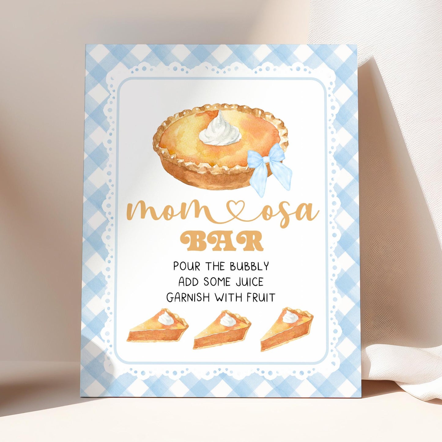 Editable Cutie Pie Baby Shower Premade Sign | FALL Autumn Cutie Pie Baby Shower Decor Sign | Blue Gingham Neutral Pie Party Table Sign CPB02