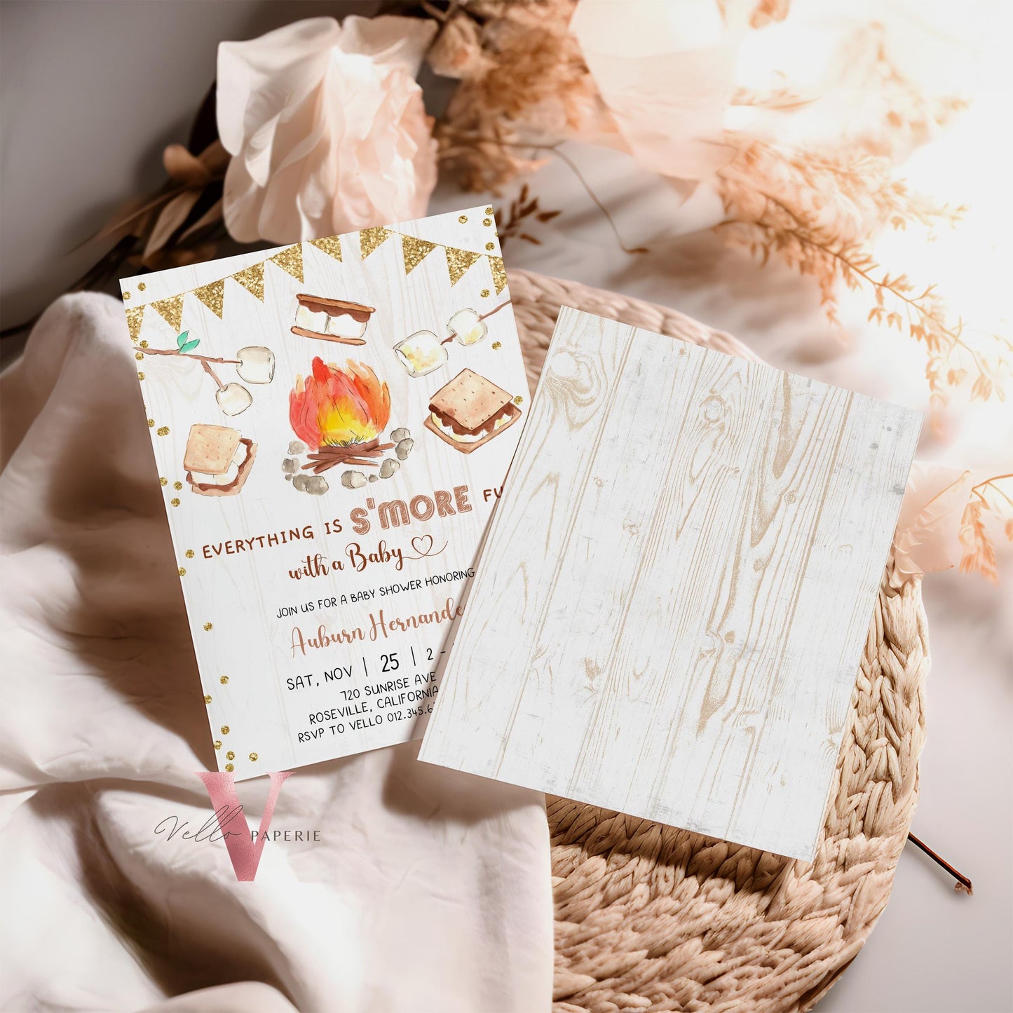 Editable S'mores Baby Shower Invitation | FALL Camping Bonfire Baby Shower | Campire Smore Fun with Baby Party | Autumn Couple Shower SBS01