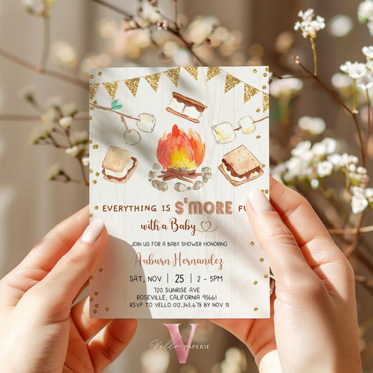 Editable S'mores Baby Shower Invitation | FALL Camping Bonfire Baby Shower | Campire Smore Fun with Baby Party | Autumn Couple Shower SBS01