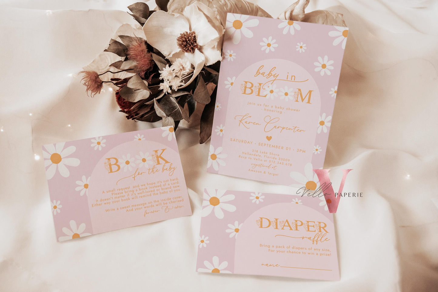 Bundle Daisy Baby Shower Invitation | Baby in Bloom Daisy Baby Shower Invite Pack | Boho Floral Daisy Shower Arch Wildflower Invite Instant