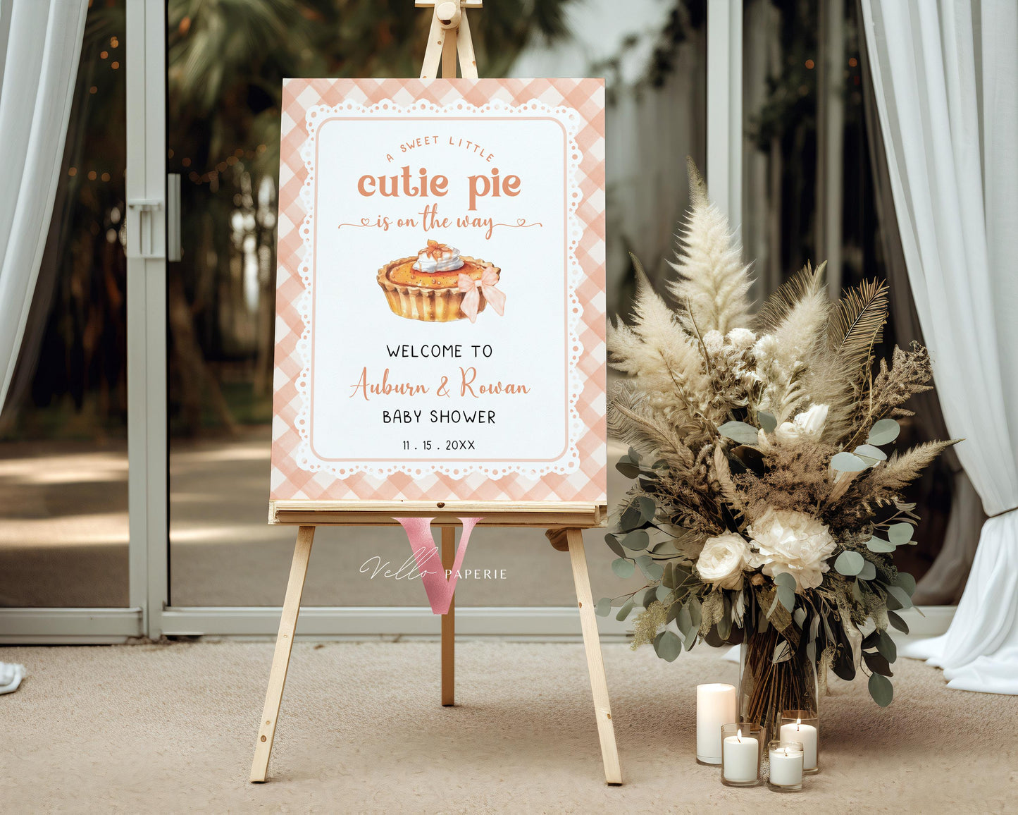 Sweet Cutie Pie Baby Shower Welcome Sign | FALL Autumn Cutie Pie Baby Shower Decor Sign | Orange Gingham Gender Neutral Pie Party Sign CPB01