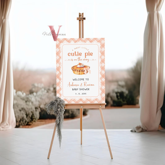 Sweet Cutie Pie Baby Shower Welcome Sign | FALL Autumn Cutie Pie Baby Shower Decor Sign | Orange Gingham Gender Neutral Pie Party Sign CPB01