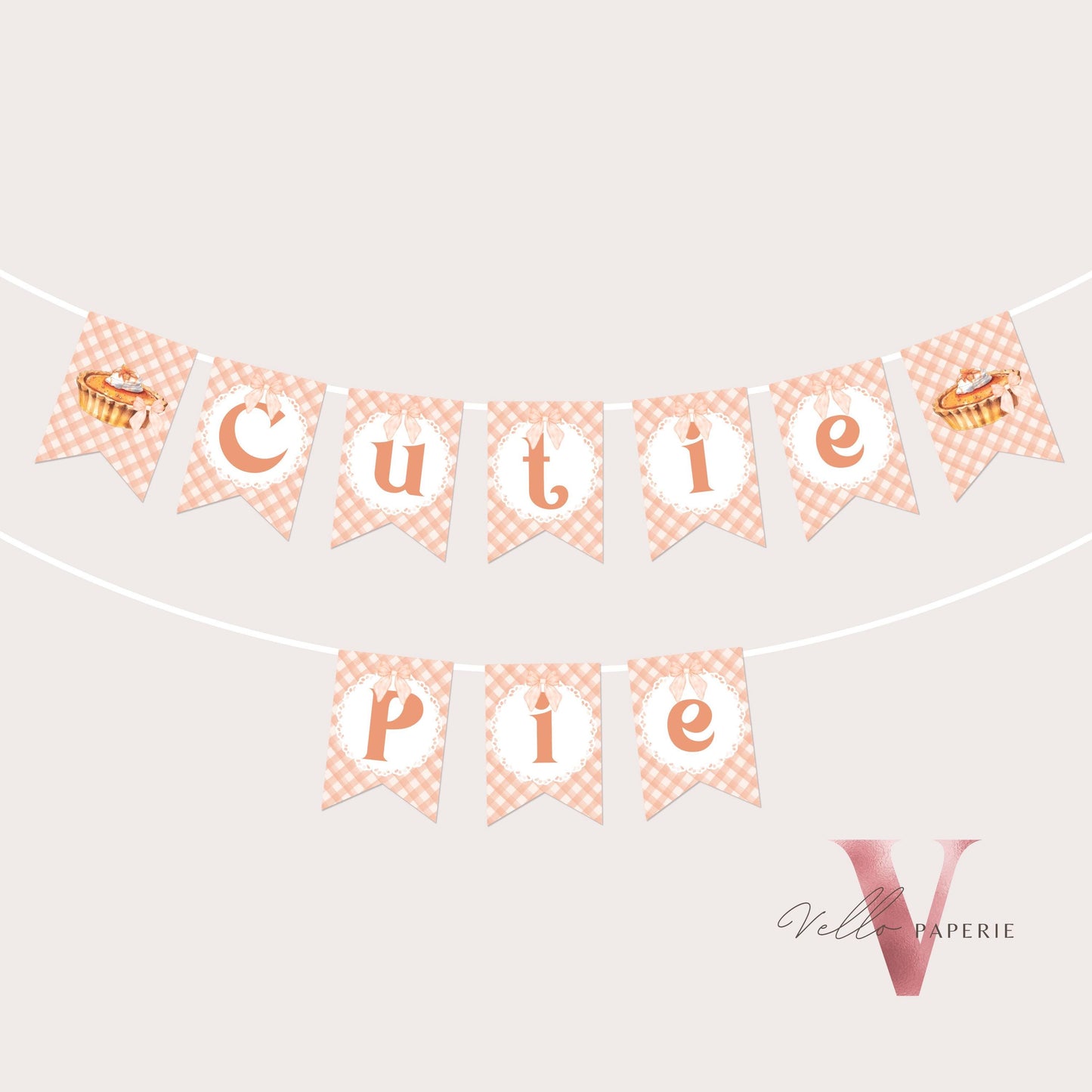 Editable Sweet Cutie Pie Birthday Baby Bridal Shower Garland | FALL Autumn Cutie Pie Banner | Orange Gingham Pie Baby Bunting Flag CPB01