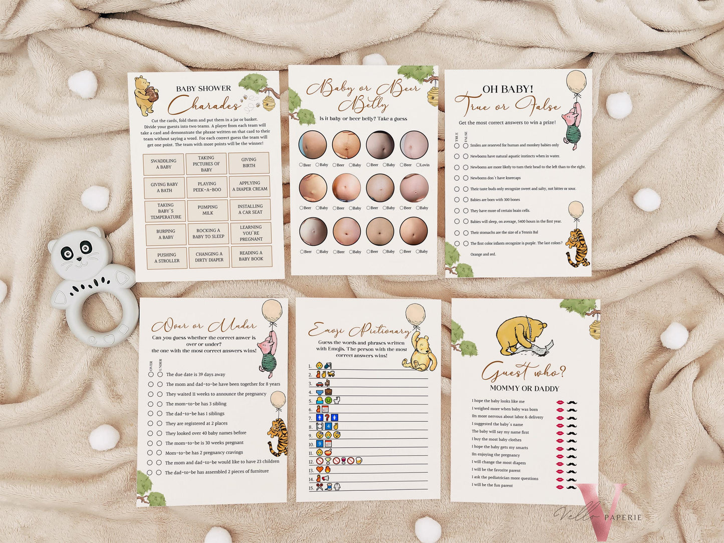 Editable Classic Winnie the Pooh Baby Shower Games & Activities Bundle Ticket Sign | Printable Little Hunny Pooh Baby Shower Games Set WTP01