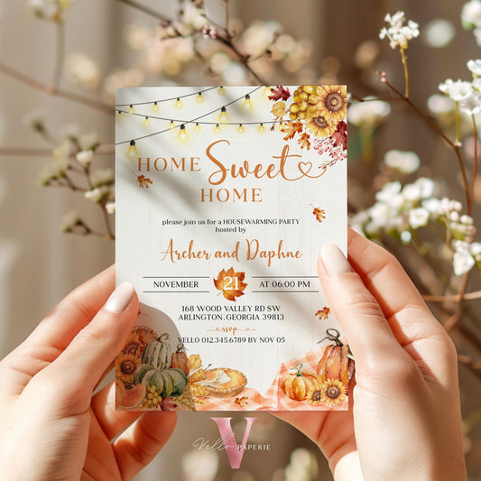 FALL Pumpkin Home Sweet Home Party Invite | Autumn Floral House Warming Invitation | Modern Boho Rustic New House Thanksgiving Celebration