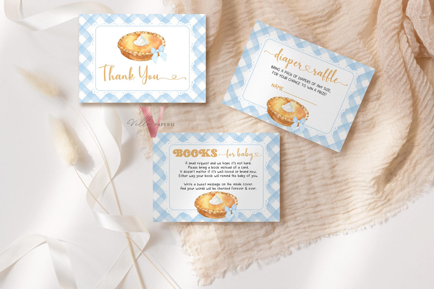 Blue Sweet Cutie Pie on the way Baby Shower Invitation | FALL Cutie Pie Baby Shower Invite | Autumn Baby Shower Boy Girl Pie Gingham CPB02