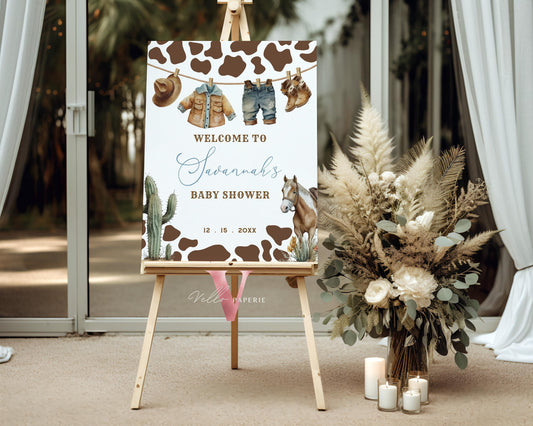 Editable Cowboy Baby Shower Welcome Sign | Wild West Baby Shower Decor Sign | Western Country Rodeo Baby Boy Party Sign CBB01