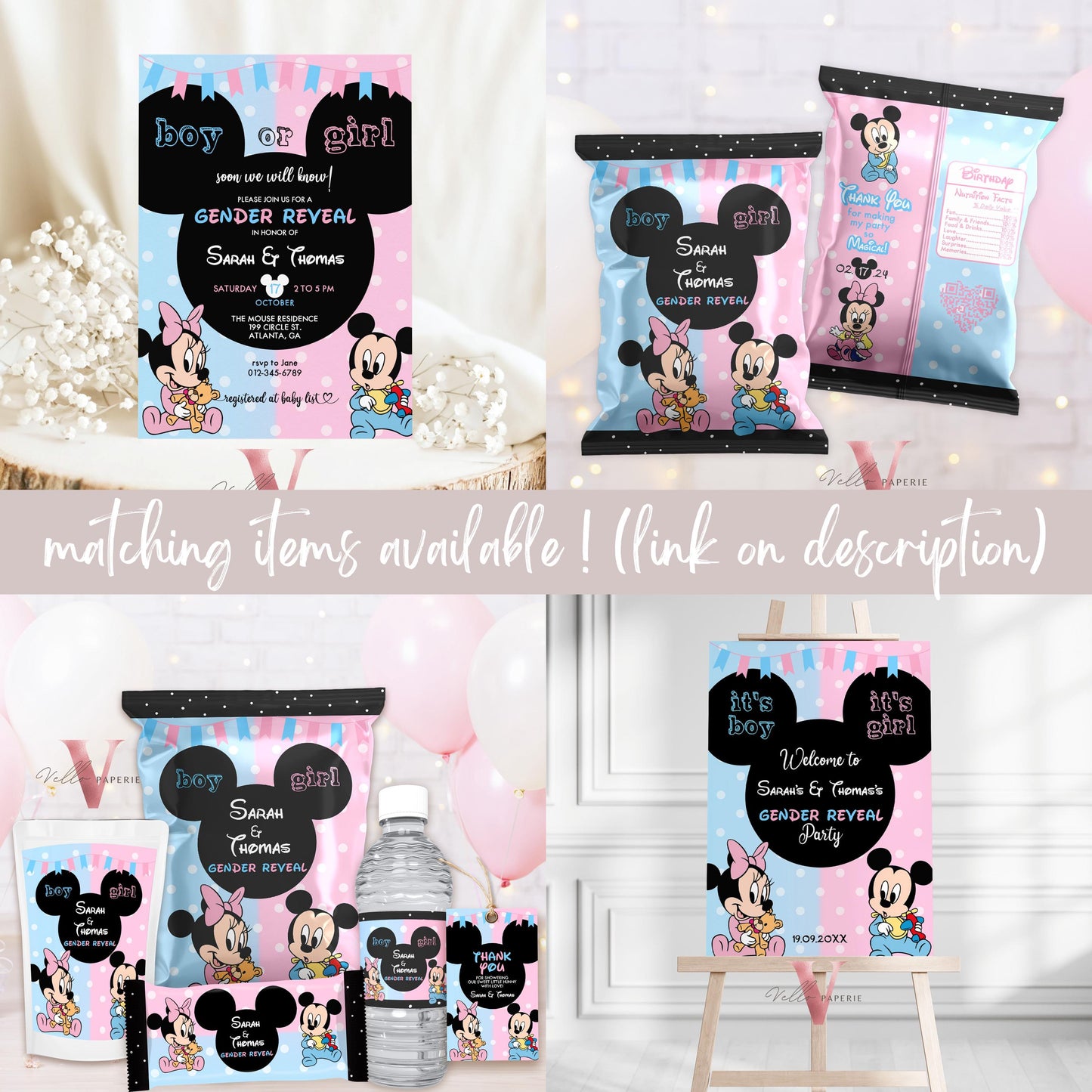 Minnie Mickey Mouse Baby Shower Invitation | Editable Printable Blue Pink Baby Shower Party Invite | Boy or Girl Gender Reveal Party MBS02