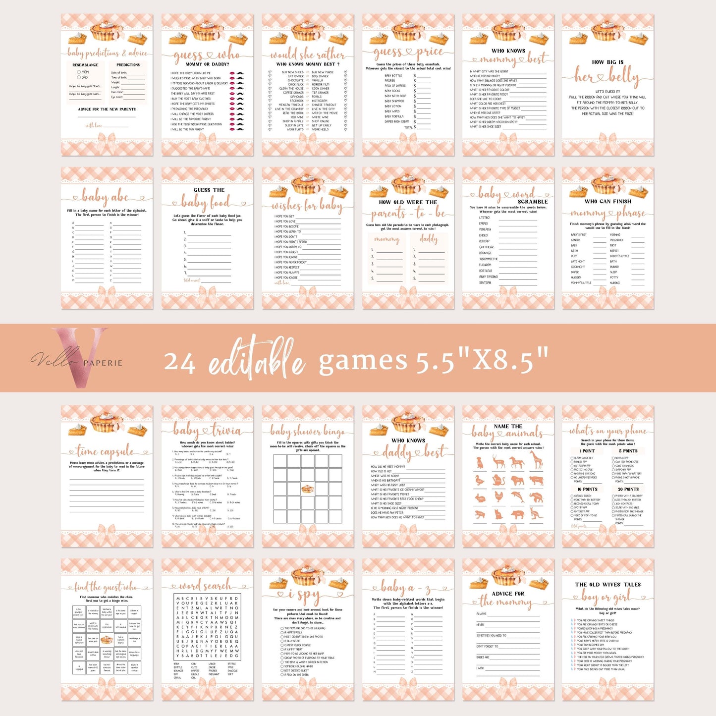 Sweet Cutie Pie Baby Shower Games & Activities Bundle | FALL Autumn Cutie Pie Baby Shower Games Set | Gender Neutral Pie Party Favor CPB01