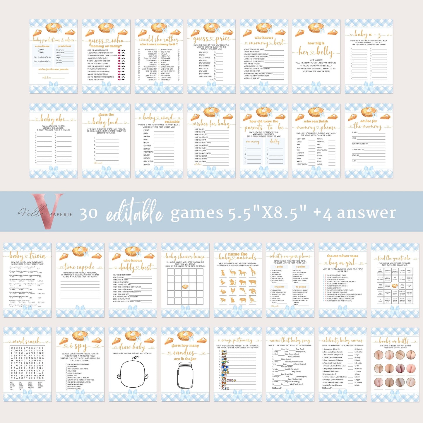 Editable Sweet Cutie Pie Baby Shower Games & Activities Bundle | FALL Autumn Cutie Pie Baby Shower Games Set | Neutral Pie Party Favor CPB02