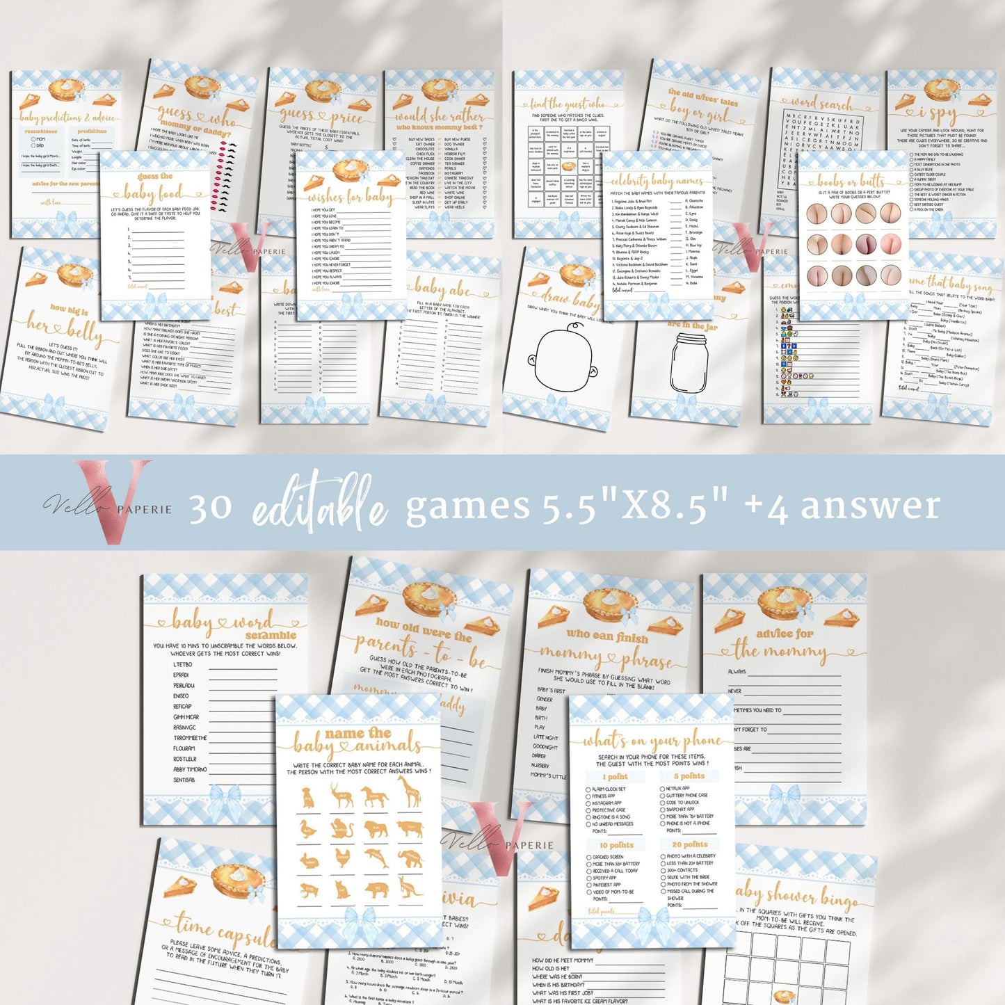 Editable Sweet Cutie Pie Baby Shower Games & Activities Bundle | FALL Autumn Cutie Pie Baby Shower Games Set | Neutral Pie Party Favor CPB02