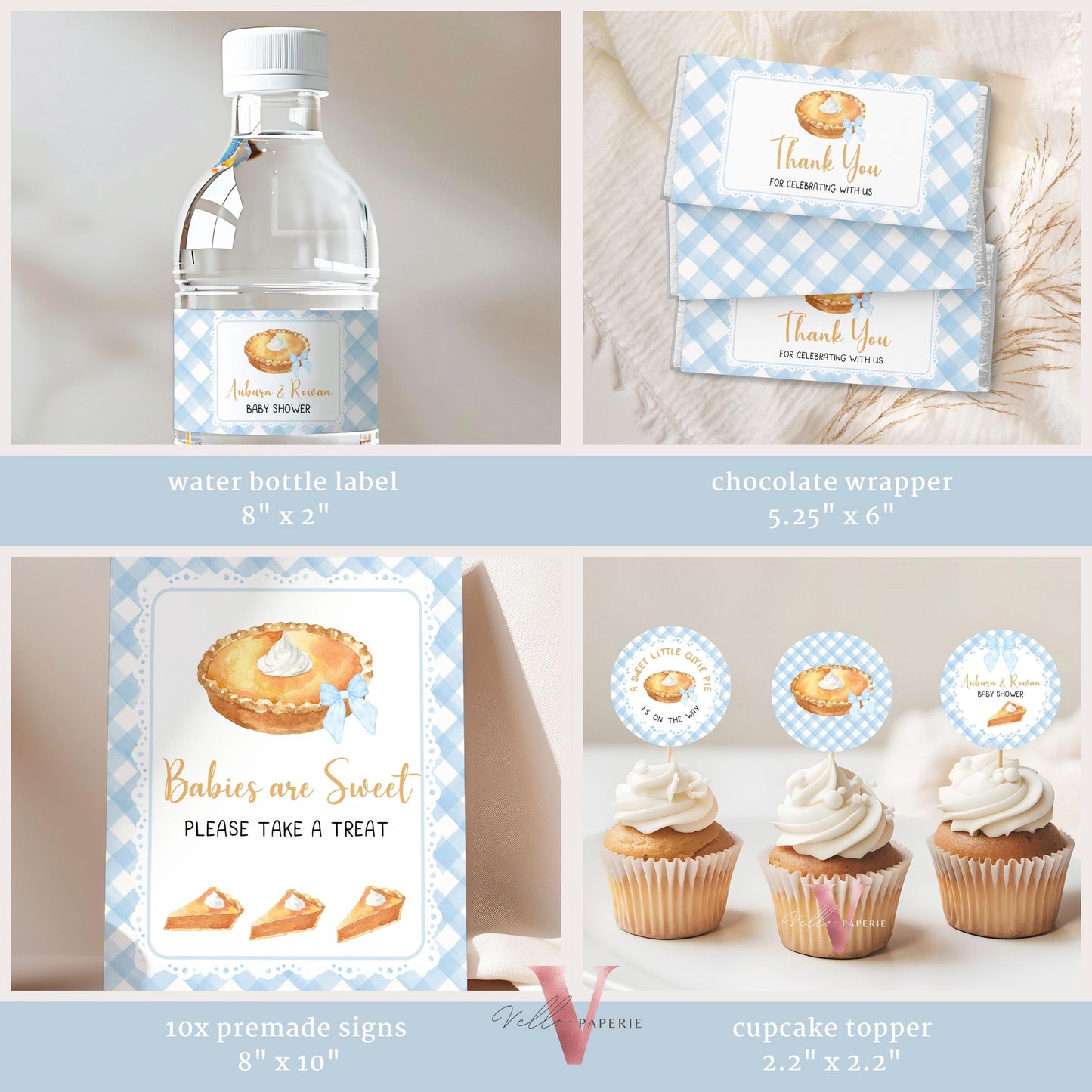 Blue Sweet Cutie Pie Baby Shower Complete BUNDLE | FALL Autumn Cutie Pie Baby Shower Set | Gender Neutral Pie Baby Party Decor Favor CPB02