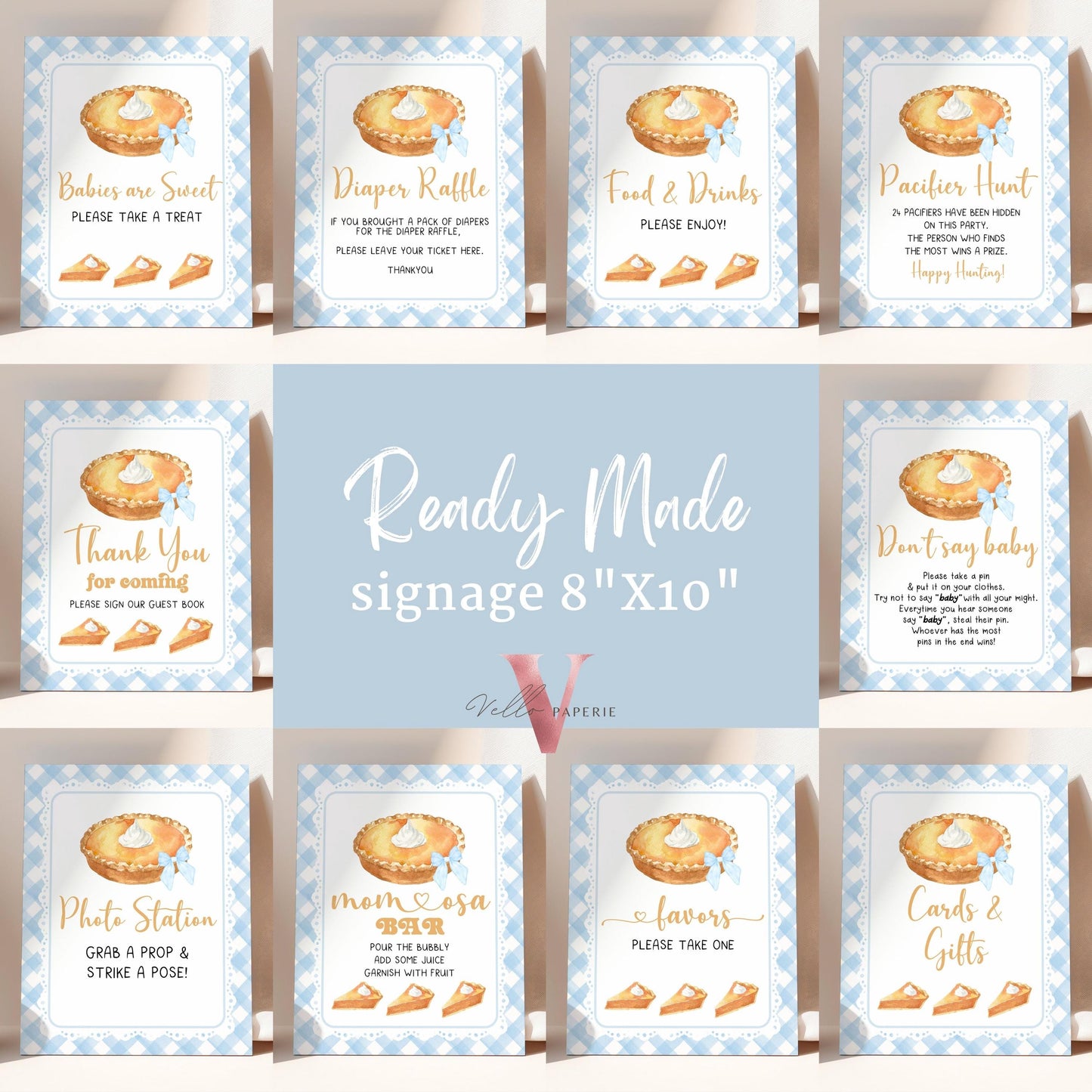 Blue Sweet Cutie Pie Baby Shower Complete BUNDLE | FALL Autumn Cutie Pie Baby Shower Set | Gender Neutral Pie Baby Party Decor Favor CPB02