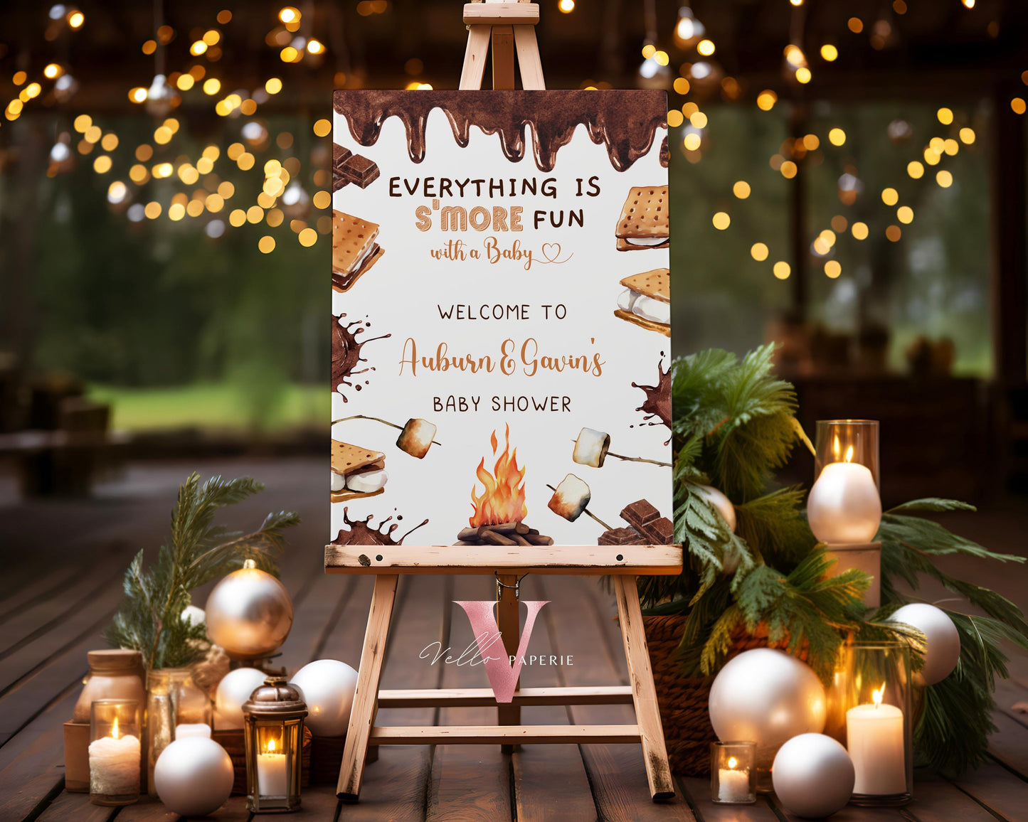 Editable S'mores Baby Shower or Birthday Welcome Sign | Camping Bonfire Baby Shower | Campire Smore Fun with Baby Couple Shower Sign SBS01