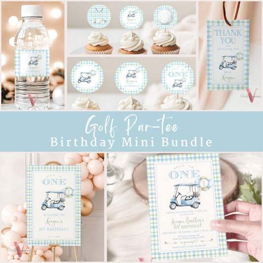 Editable Hole In One Birthday or Baby Shower Bundle | Lets Par-tee Golf ANY AGE Party Decor | Golfing Masters Blue Favors, Invite  BGB01