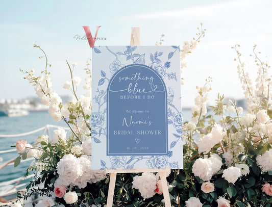 Something Blue before I DO Bridal Shower Party Welcome Sign | Blue Toile de Juoy Flower Party Sign | Arch Vintage Blue Bride to Be SBB01