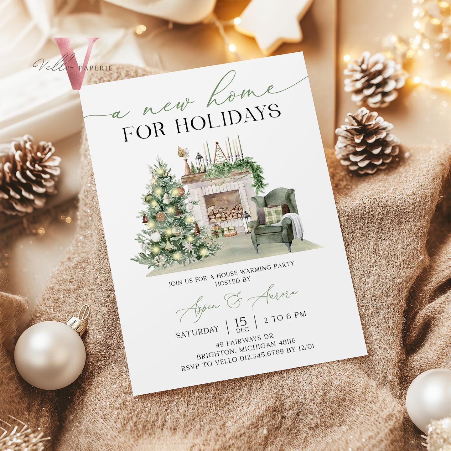 Winter House Warming Invitation | Neutral X'mas Home Sweet Home Party Invite | Modern or Rustic New House Celebration Christmas Decor WHW01