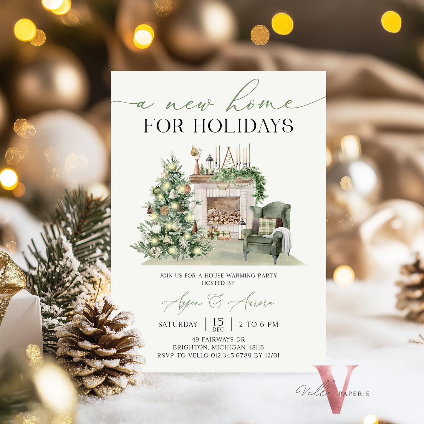 Winter House Warming Invitation | Neutral X'mas Home Sweet Home Party Invite | Modern or Rustic New House Celebration Christmas Decor WHW01