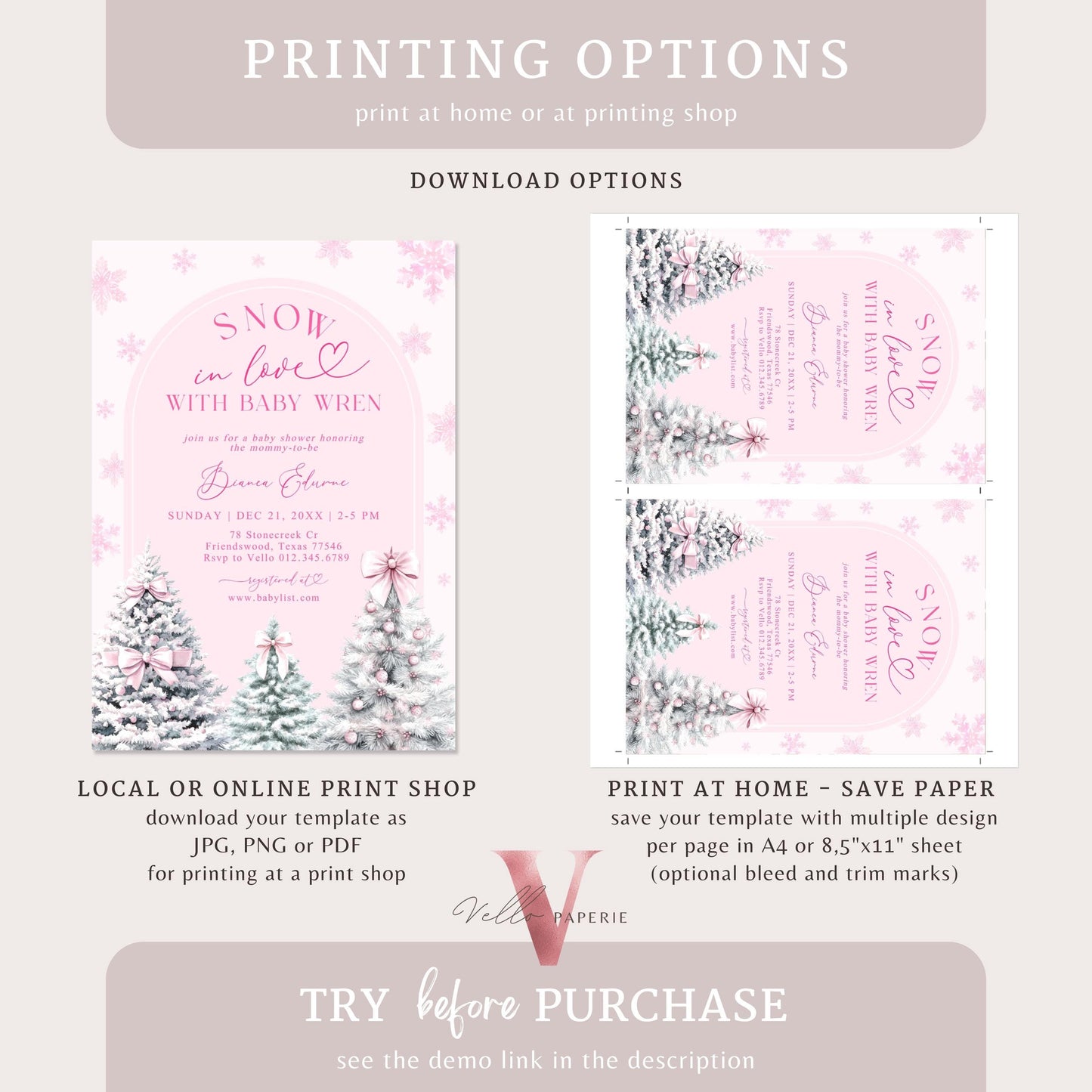 BUNDLE Pink SNOW in LOVE Baby Shower Invitation | It's Cold Outside Shower Invitation | Winter Snowflakes Pink Christmas Baby Shower WBS01