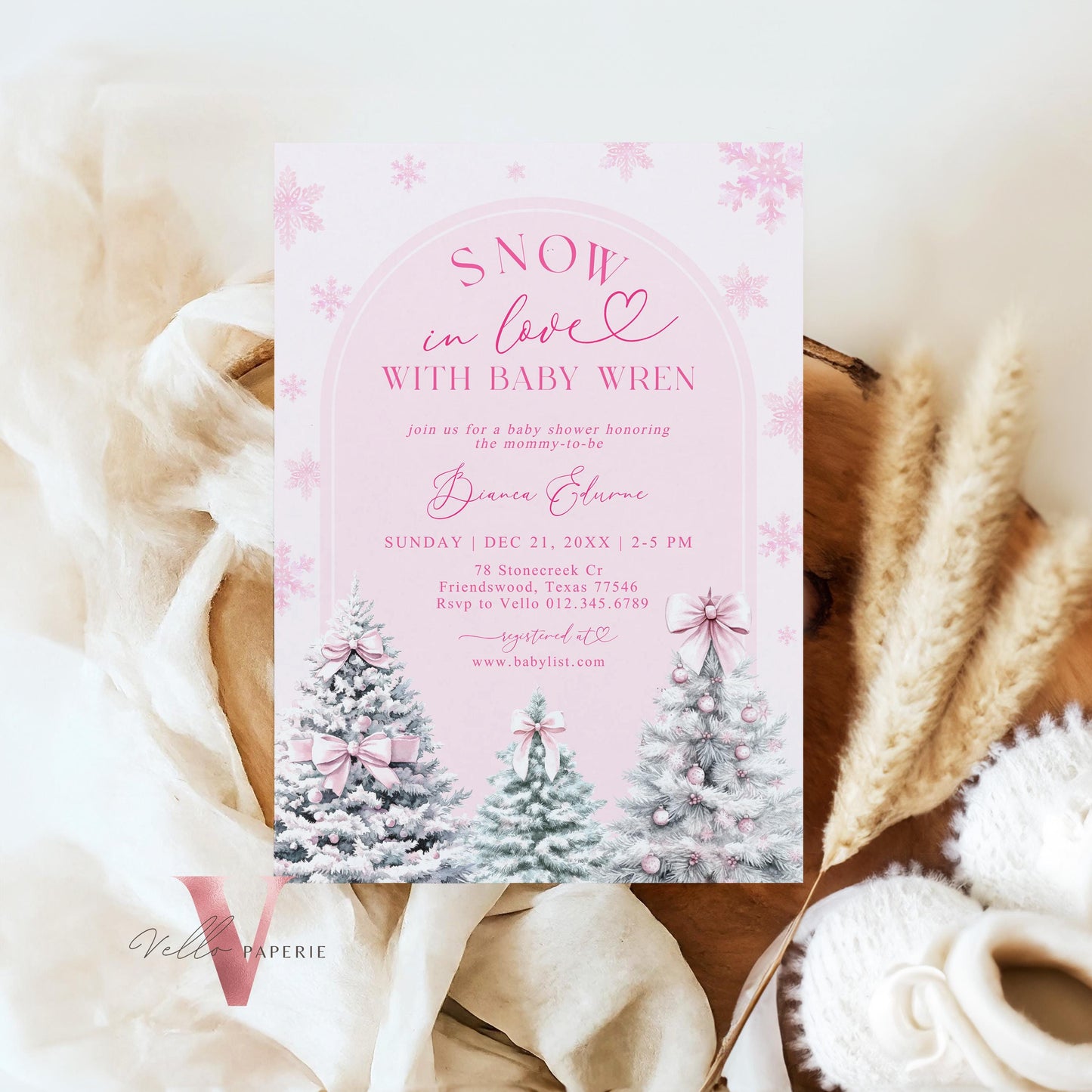 BUNDLE Pink SNOW in LOVE Baby Shower Invitation | It's Cold Outside Shower Invitation | Winter Snowflakes Pink Christmas Baby Shower WBS01