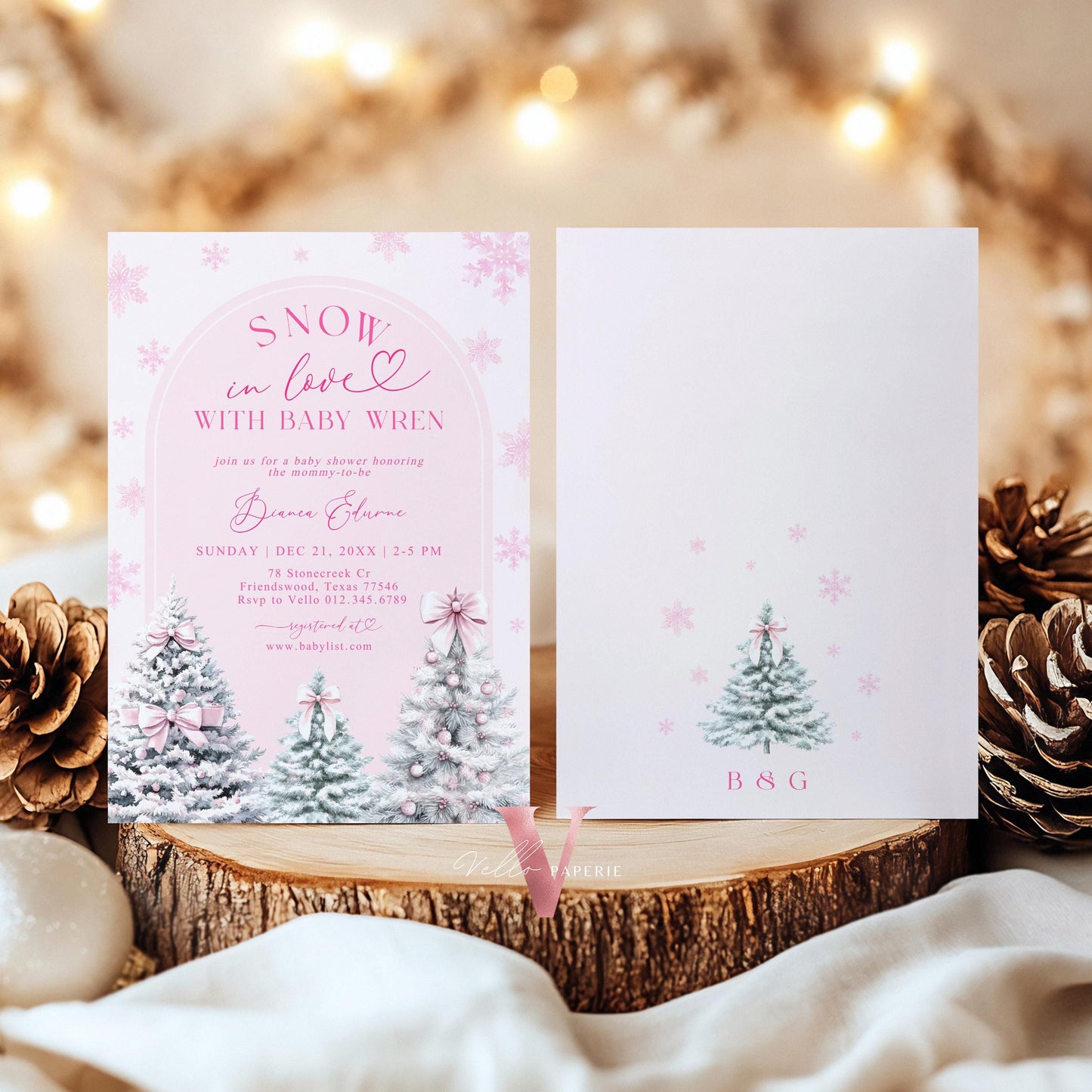 BUNDLE Pink SNOW in LOVE Baby Shower Invitation | It's Cold Outside Shower Invitation | Winter Snowflakes Pink Christmas Baby Shower WBS01