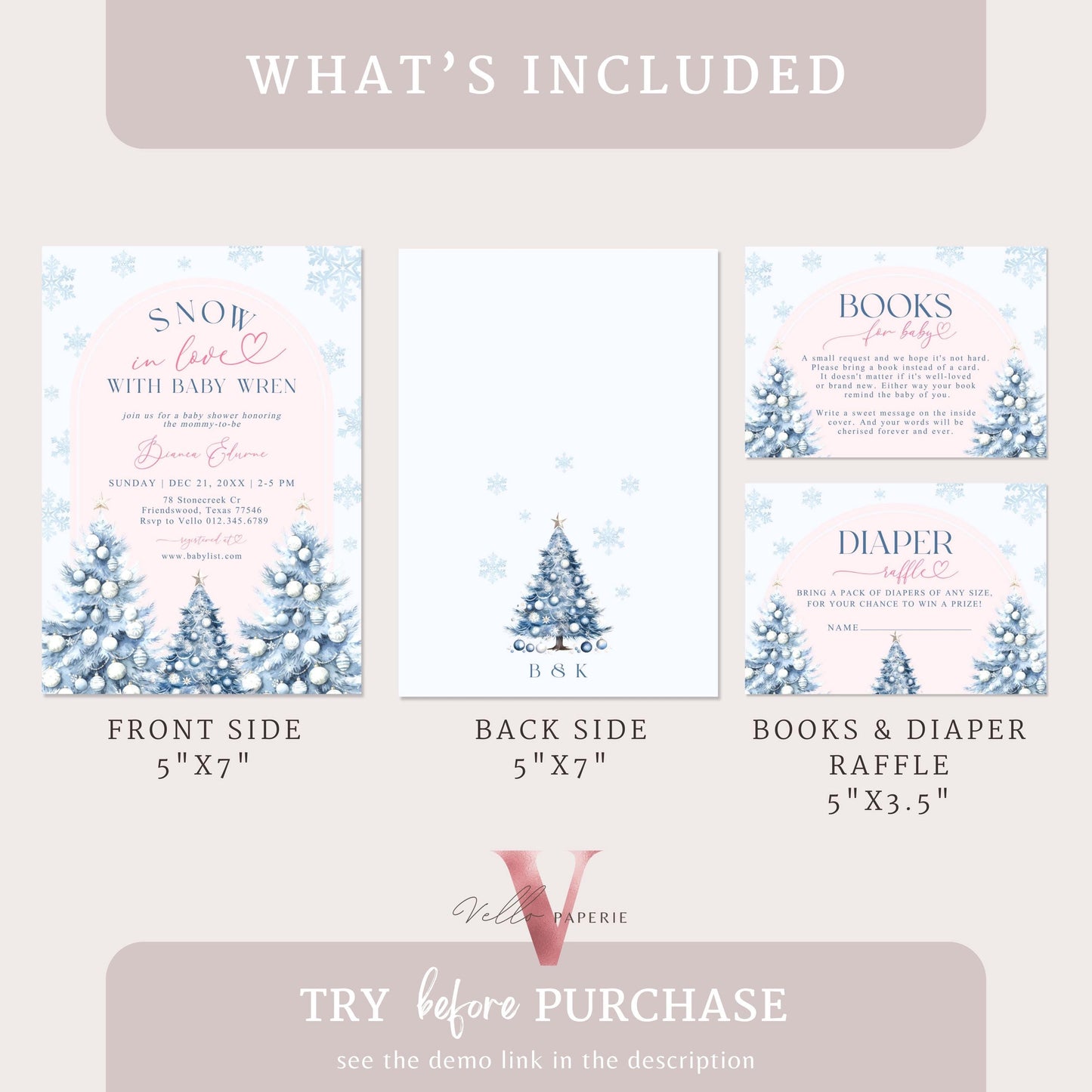 BUNDLE Blue SNOW in LOVE Baby Shower Invitation | It's Cold Outside Shower Invitation | Winter Snowflakes Blue Christmas Baby Shower WBS01