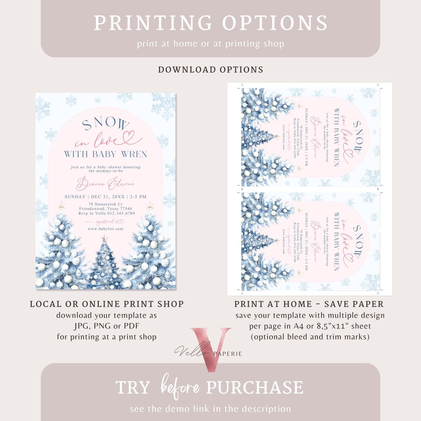 BUNDLE Blue SNOW in LOVE Baby Shower Invitation | It's Cold Outside Shower Invitation | Winter Snowflakes Blue Christmas Baby Shower WBS01