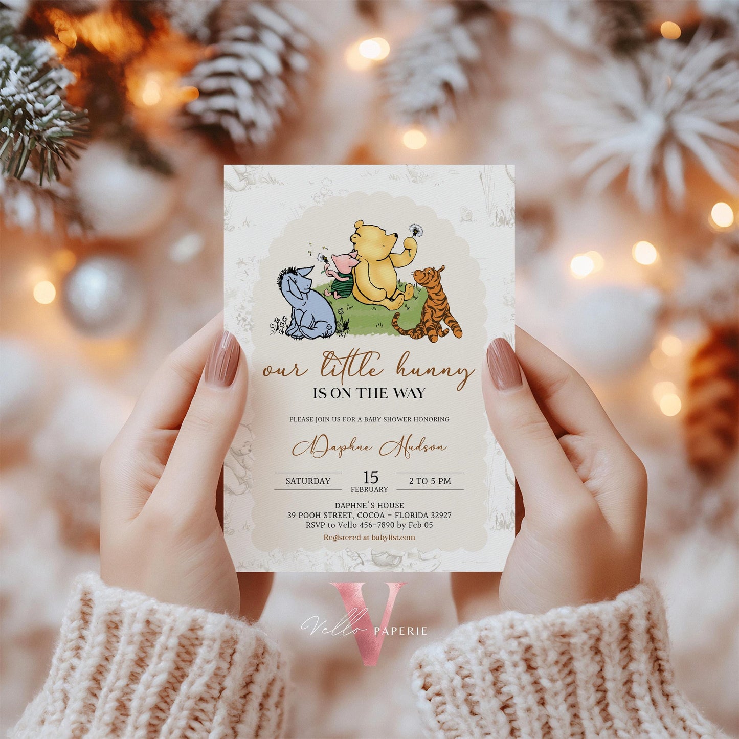 Winnie the Pooh Baby Shower Invitation Bundle | Editable Printable Beige Toile de Juoy, Little Hunny Pooh Baby Shower Party Invite WTP01