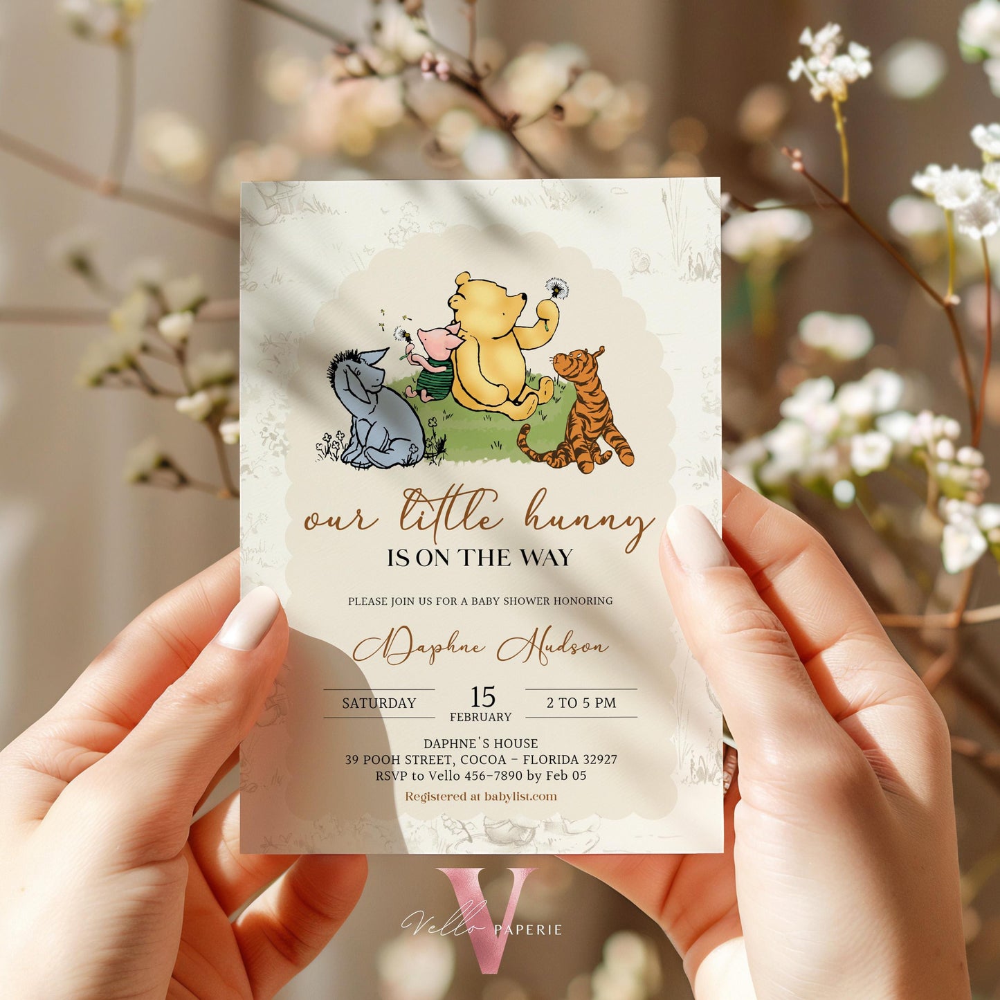 Winnie the Pooh Baby Shower Invitation Bundle | Editable Printable Beige Toile de Juoy, Little Hunny Pooh Baby Shower Party Invite WTP01