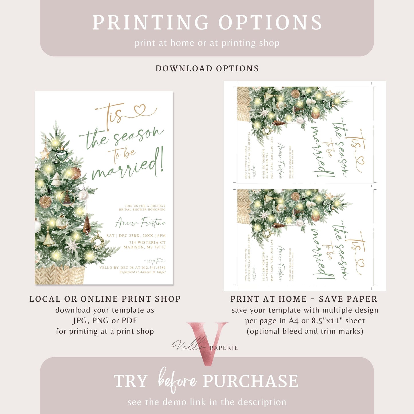 Tis the season to be married Bridal Shower Invitation | Winter Neutral Christmas Tree Bride to Be Invite, Couple Shower Wedding Shower WBD01