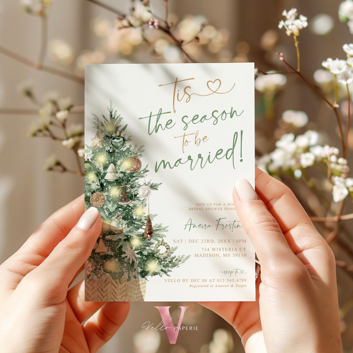 Tis the season to be married Bridal Shower Invitation | Winter Neutral Christmas Tree Bride to Be Invite, Couple Shower Wedding Shower WBD01