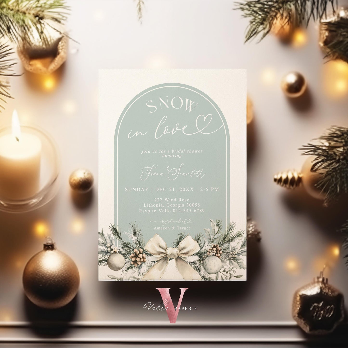 2 DESIGNS Neutral SNOW in LOVE Bridal Shower Invitation | Winter Snowflakes Christmas Floral Bride to Be, Couple Shower Wedding Shower WBD01