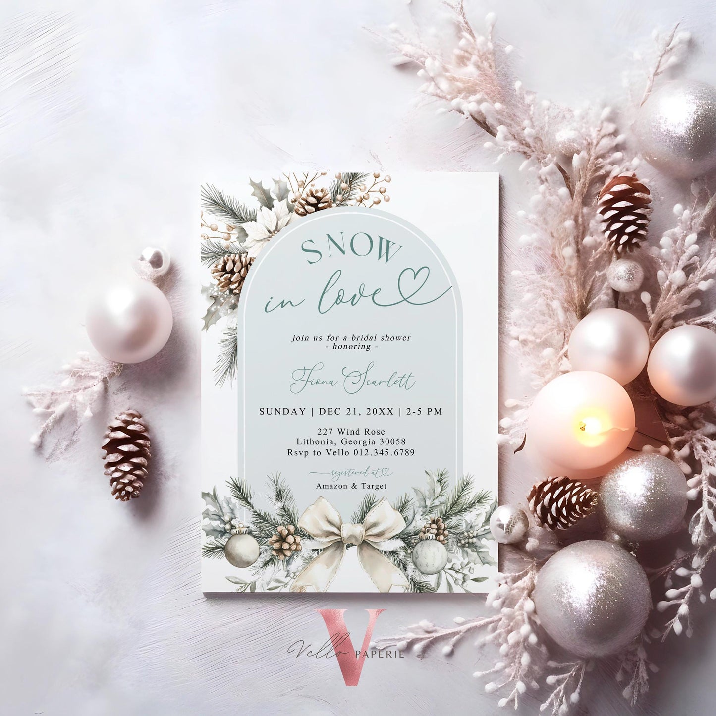 2 DESIGNS Neutral SNOW in LOVE Bridal Shower Invitation | Winter Snowflakes Christmas Floral Bride to Be, Couple Shower Wedding Shower WBD01