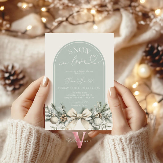 2 DESIGNS Neutral SNOW in LOVE Bridal Shower Invitation | Winter Snowflakes Christmas Floral Bride to Be, Couple Shower Wedding Shower WBD01